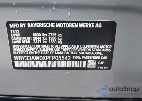 2023 BMW I4 M50 из США, поврежденный, VIN WBY33AW0XPFP05542